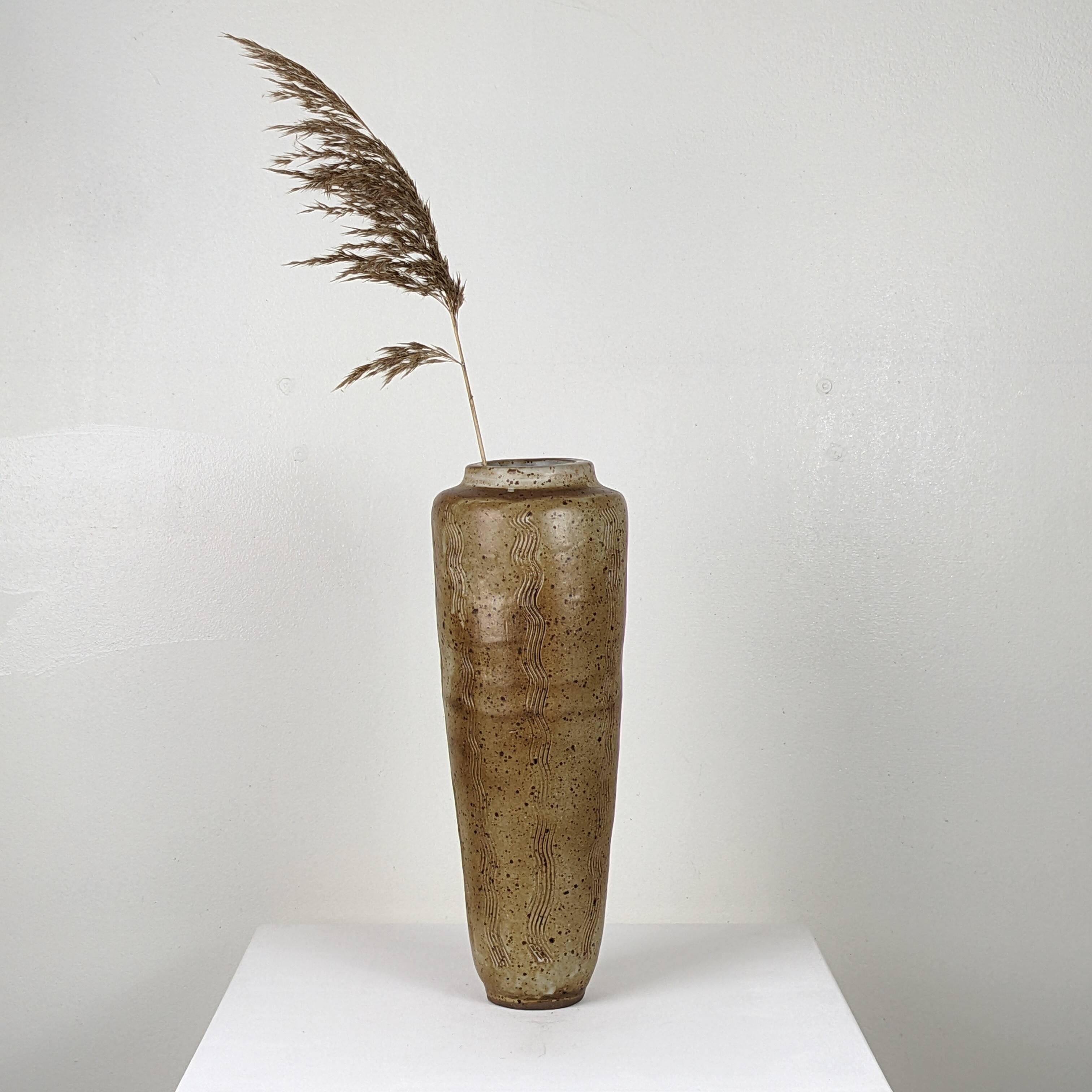 Pyrite stoneware vase with scarified wave decoration - 1970s