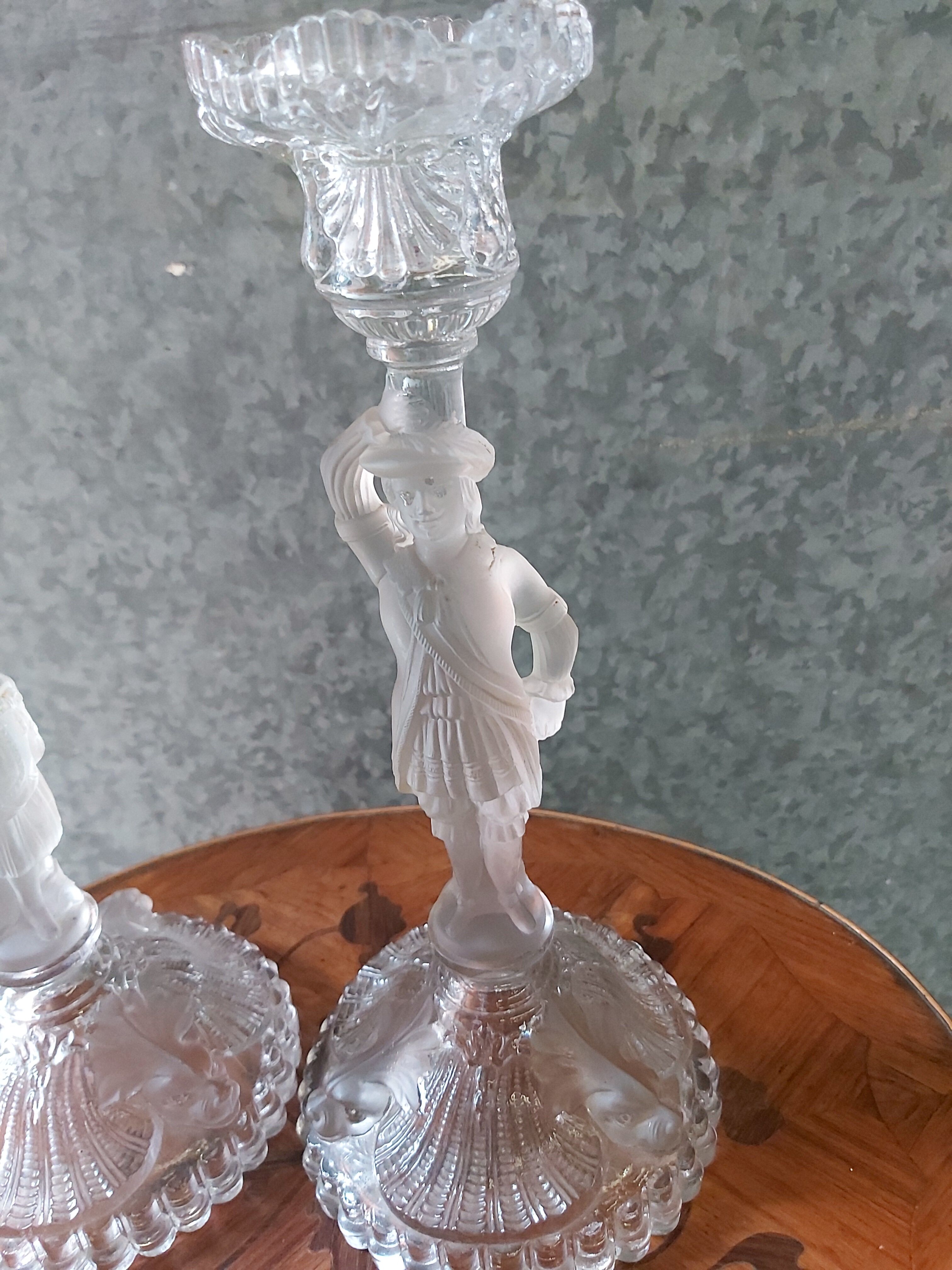 Pair of molded glass torque candlesticks