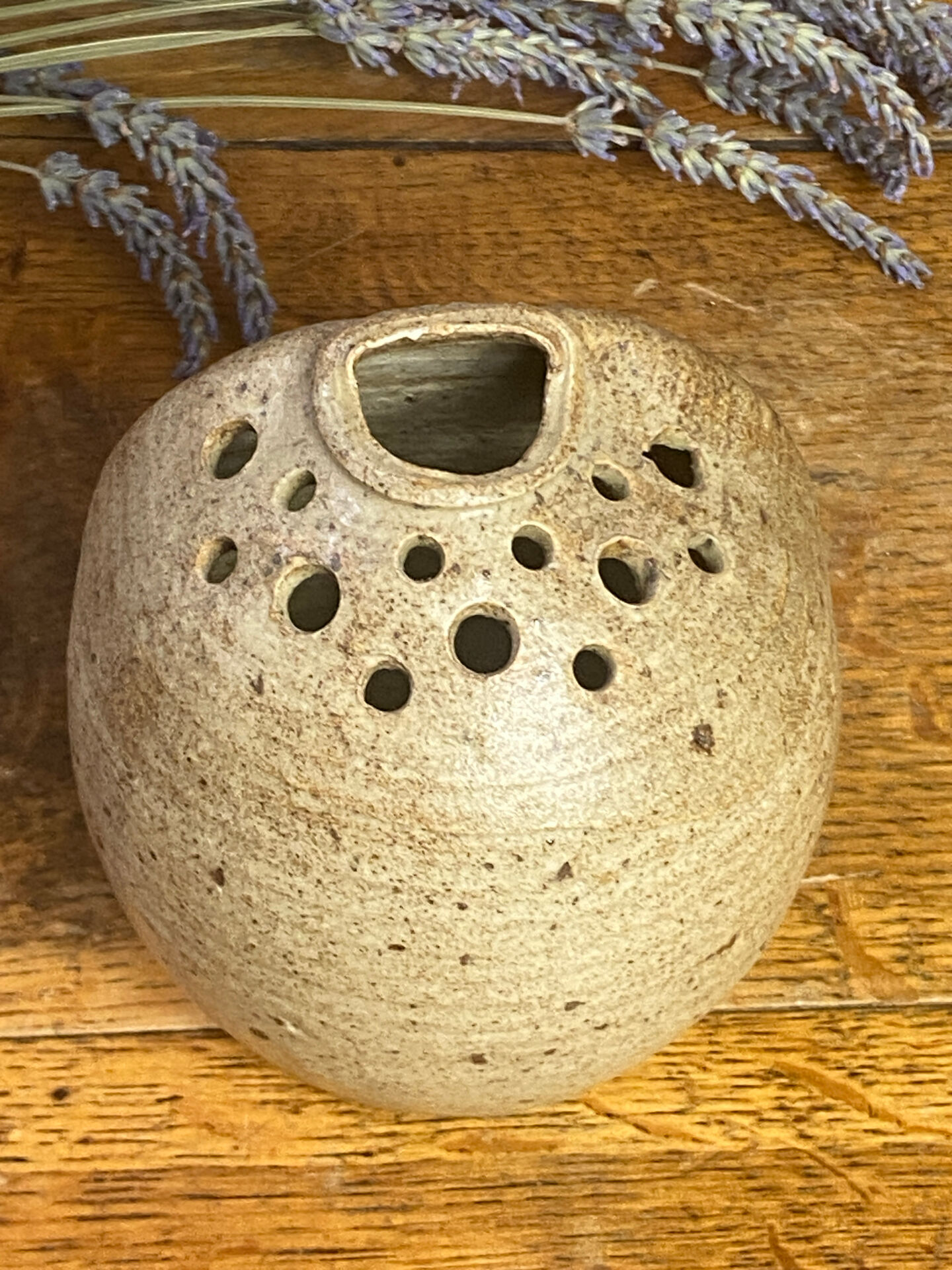 Glazed and decorated stoneware flower holder