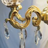 Solid bronze chandelier with crystal pendants and bobeches - Lucien GAU