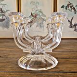 2 vintage two-armed glass candlesticks / candle holders for candles