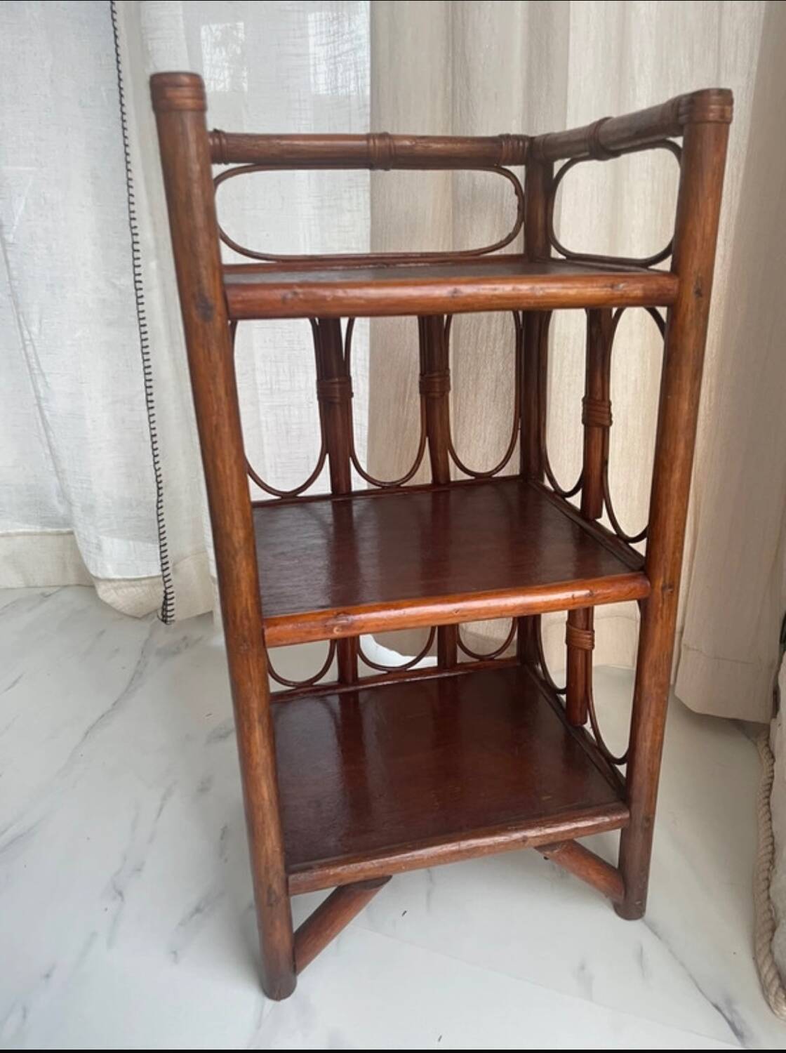 Rattan shelf on legs, 1970s