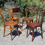 4 curved wooden bistro chairs early twentieth