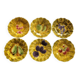 Set of 6 dessert plates in barbotine various fruits sarreguemines france
