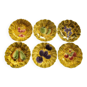 Lot de 6 assiettes a dessert en barbotine divers fruits sarreguemines france