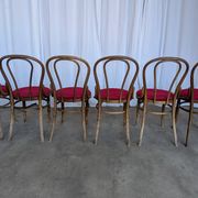 Set of 6 Vintage Bentwood Dining Chairs Set: 1970s , Red Uphols