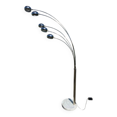 Lampadaire vintage à 5 bras chromés et socle en marbre