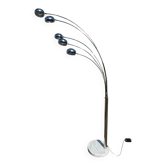 Vintage floor lamp with five chrome arms and a marble base.