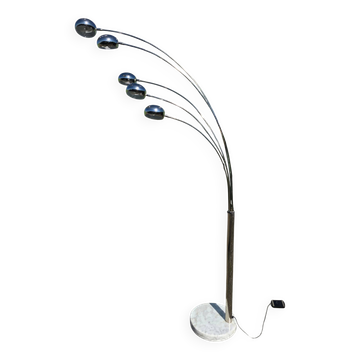 Vintage floor lamp with five chrome arms and a marble base.