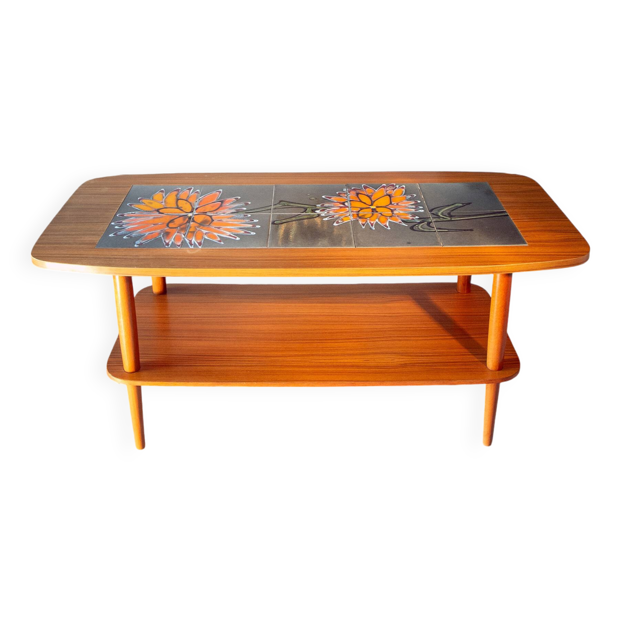 Ceramic and teak coffee table, Scandinavian design from the 60s