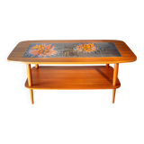 Ceramic and teak coffee table, Scandinavian design from the 60s