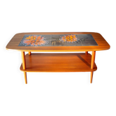 Ceramic and teak coffee table, Scandinavian design from the 60s