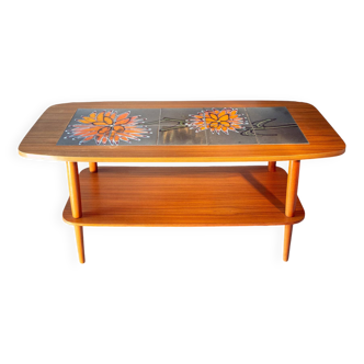 Ceramic and teak coffee table, Scandinavian design from the 60s
