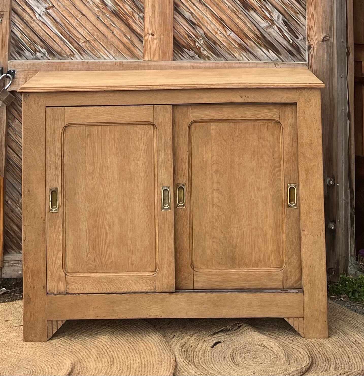 Old Parisian buffet in raw solid oak - sliding doors