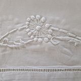 Old linen sheet - encrypted rm - with openwork border and embroidered with flowers - dimensions: 300x220cm