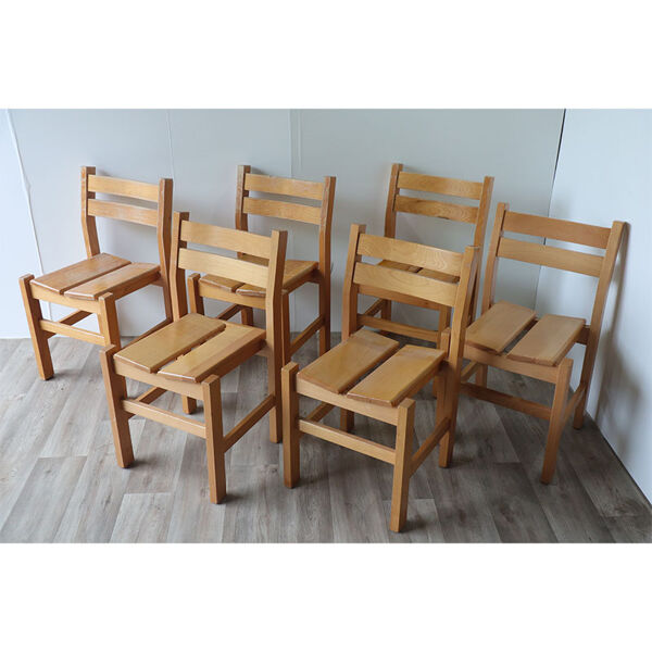 Série de 6 chaises vintage en pin massif 1960