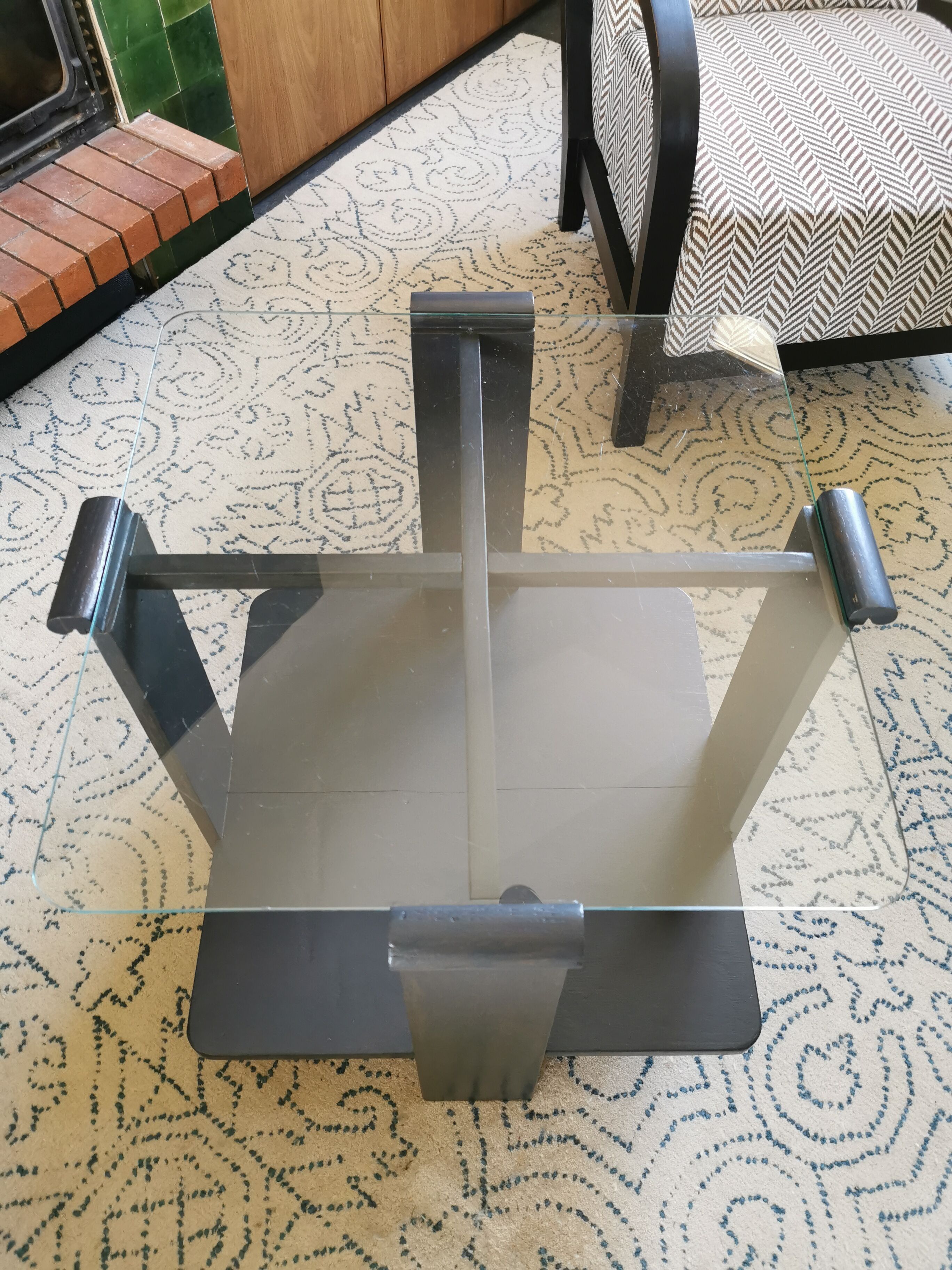 Art deco coffee table in wood and glass