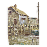 Marine - fishing port at dusk. Signed C.Robert
