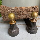Pair of cast iron and brass chenets
