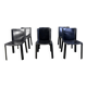 Vintage black leather dining chairs by Cidue, set of 6 - 1980s