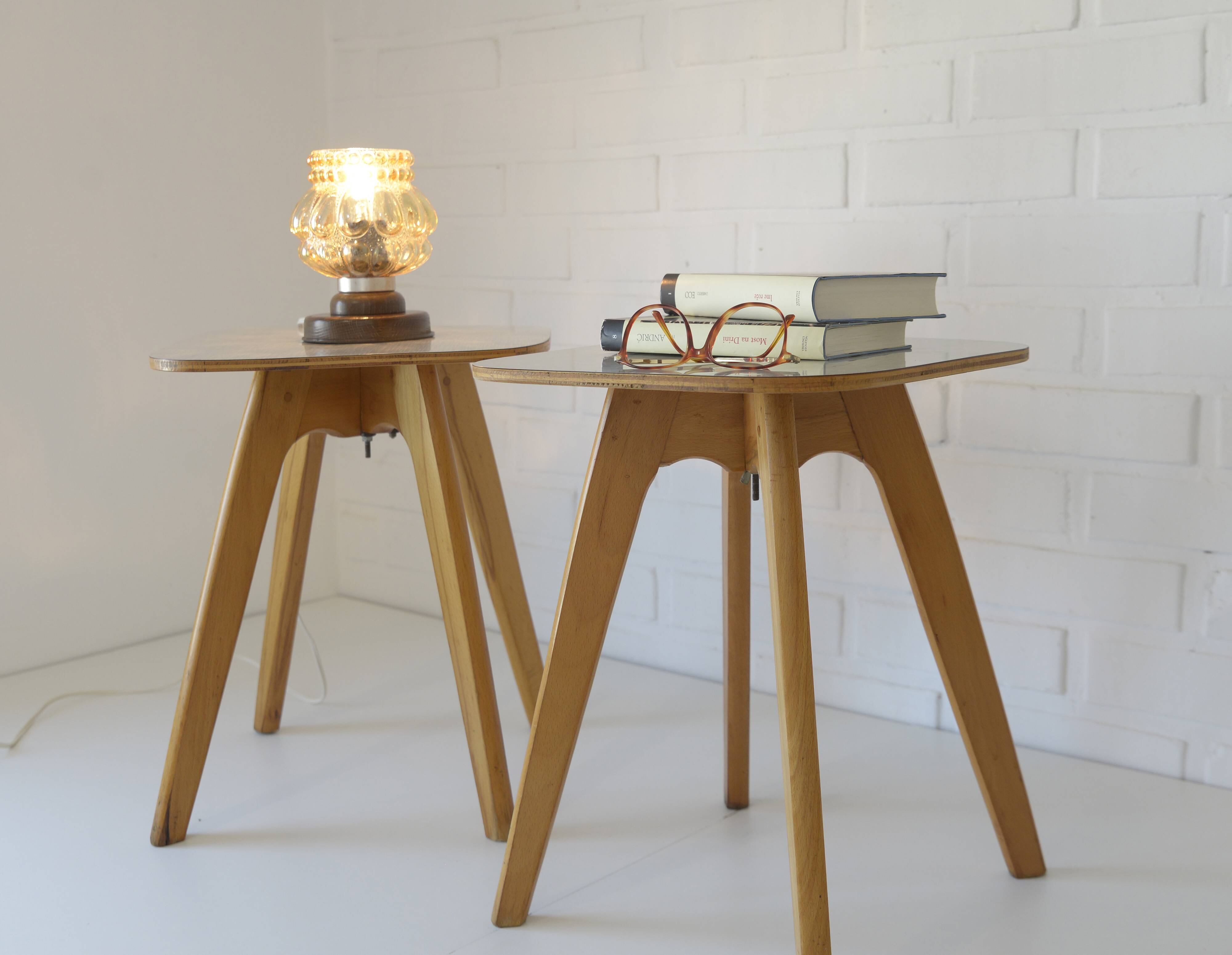 Vintage Kitchen Wooden Stools, Set of 2, Yugoslavia 1950's, Retro interior