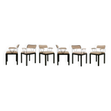 Mid Modern Ettore Sottsass Lodge Italian Black Metal and Wool Chairs, Set of Six