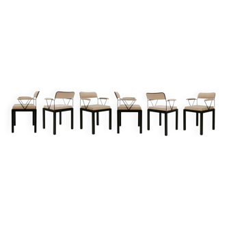 Mid Modern Ettore Sottsass Lodge Italian Black Metal and Wool Chairs, Set of Six