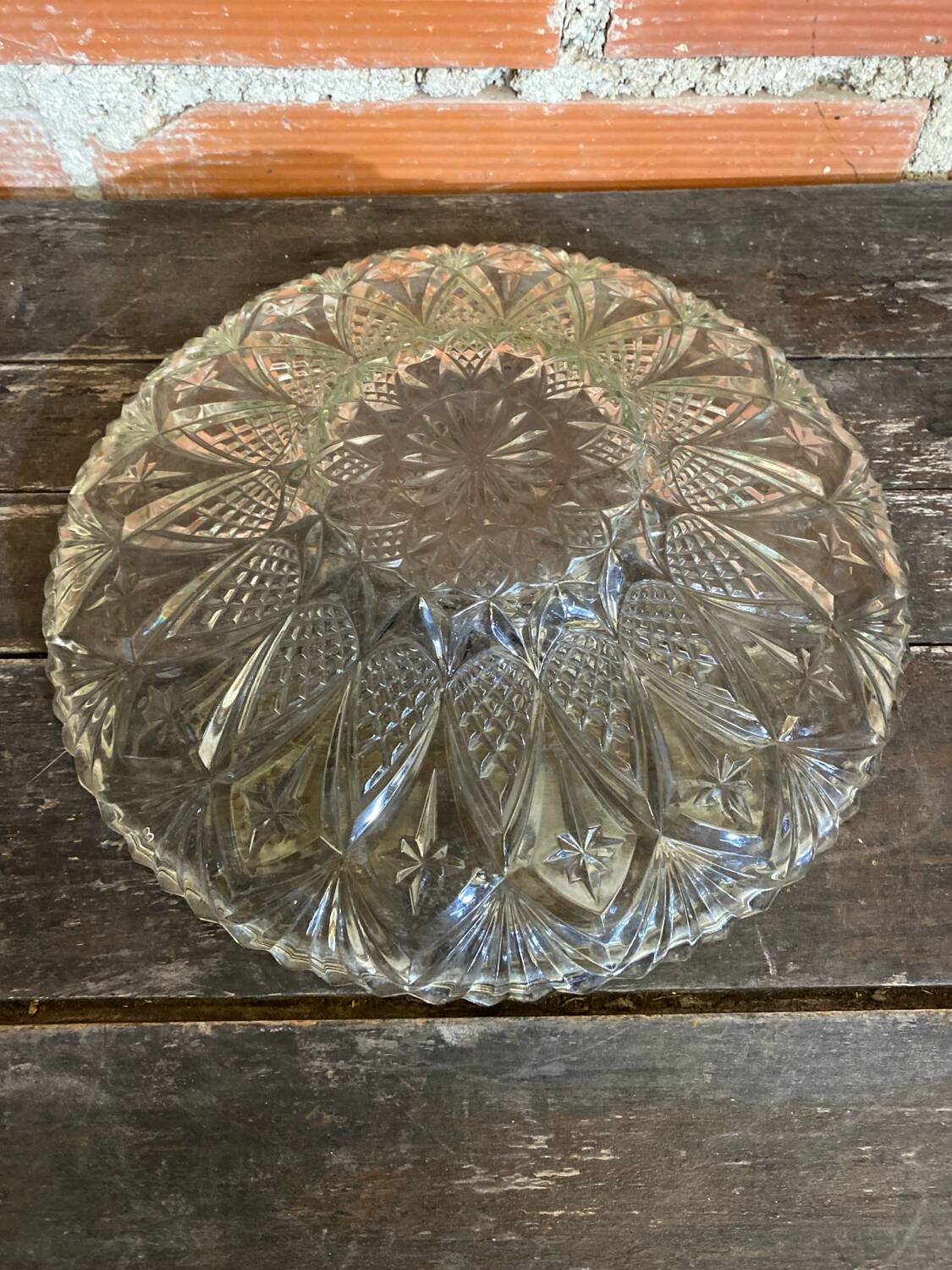 Coupe À Fruits Plat Ancien Verre Moulé & Taillé Vintage