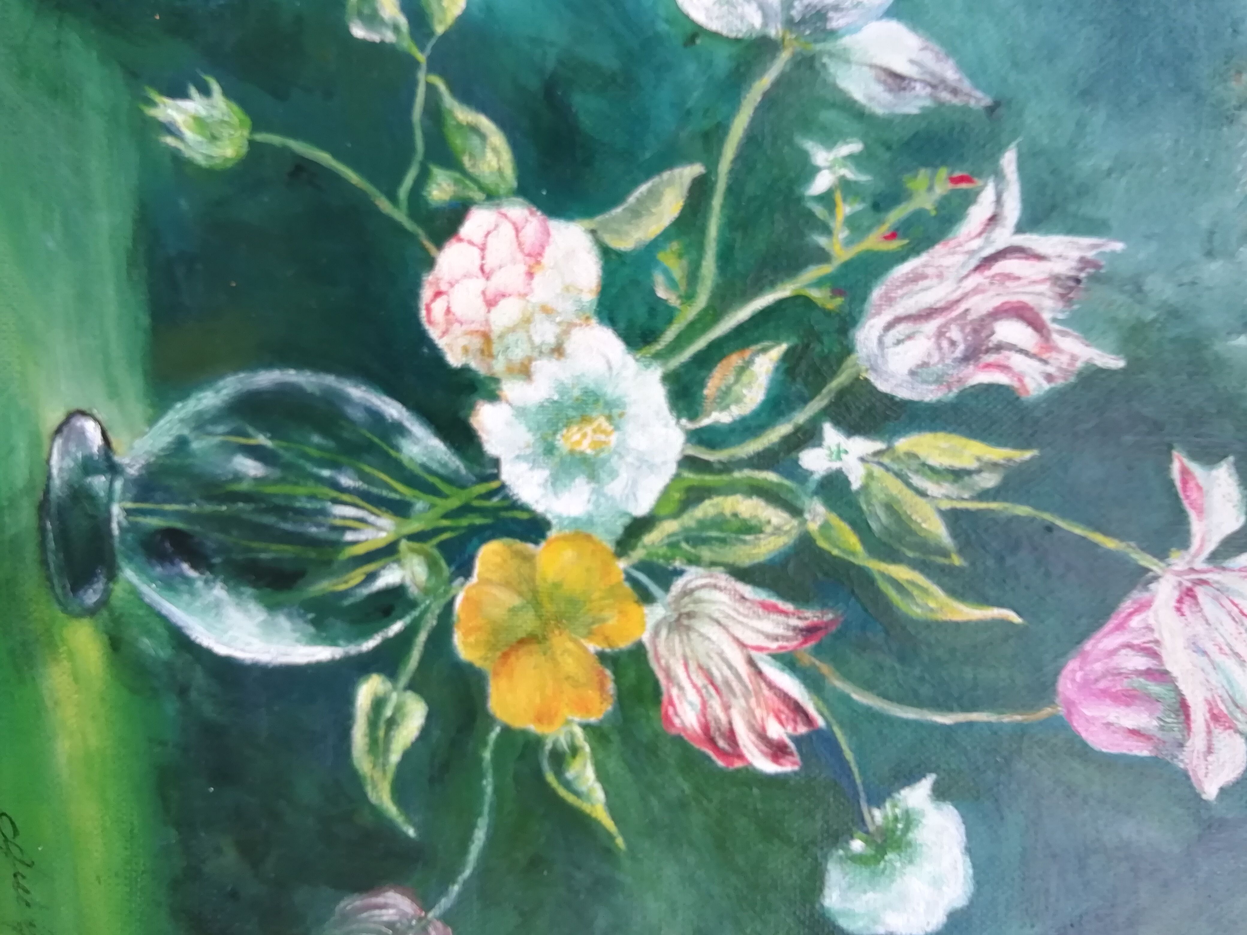 Oil on canvas tulips in vase