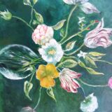 Oil on canvas tulips in vase