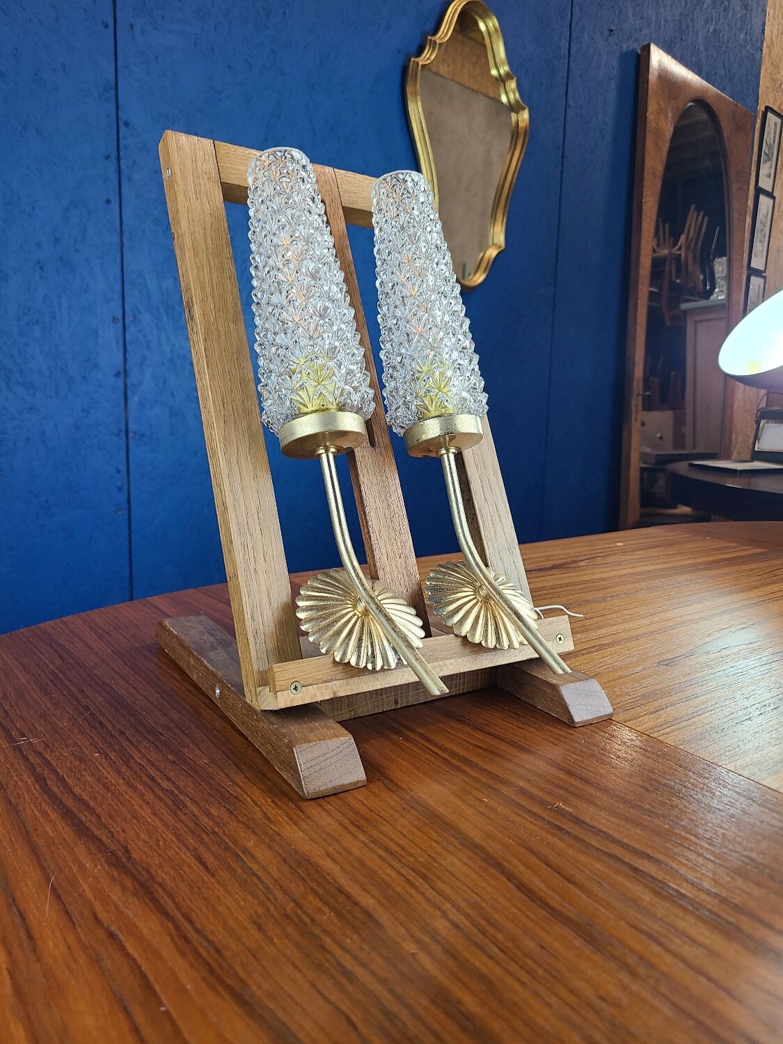 Pair of vintage 1970 glass and metal wall lights