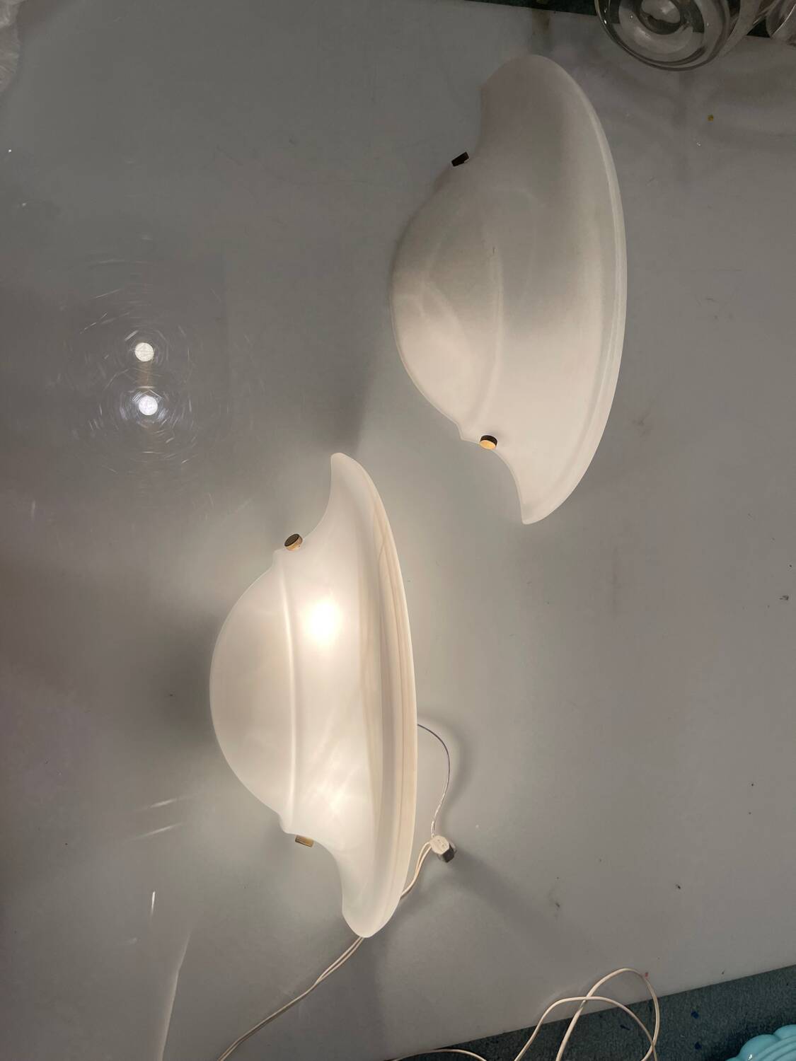 Set of 2 White Marbled Glass Wall Sconces by Zonca, Italy, 1980s