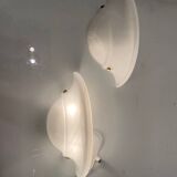 Set of 2 White Marbled Glass Wall Sconces by Zonca, Italy, 1980s