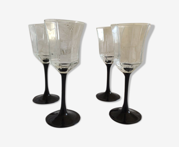 Set de 4 verres à pied noir verres à vin Luminarc années 80 | Selency