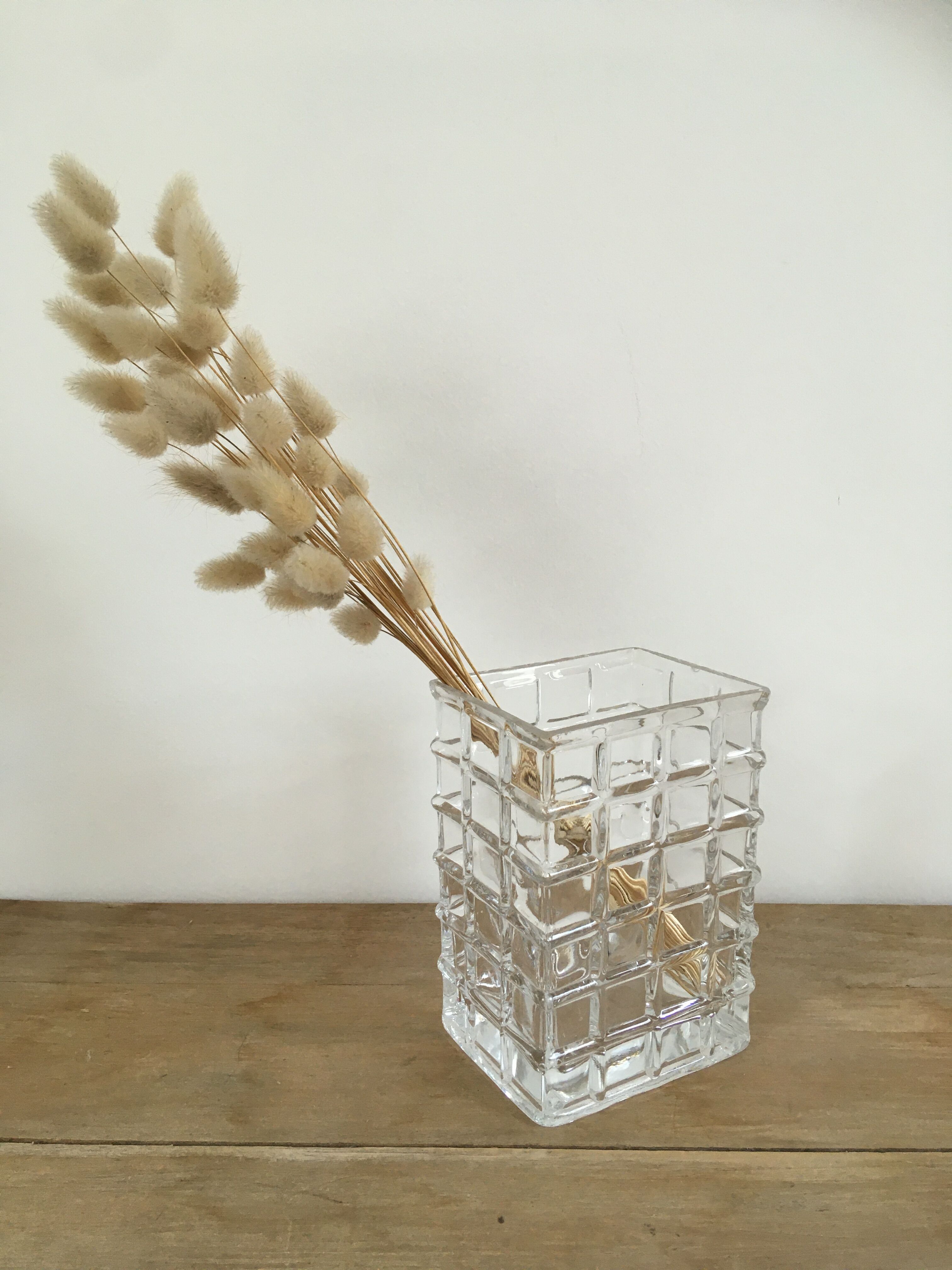 Glass vase with raised squares