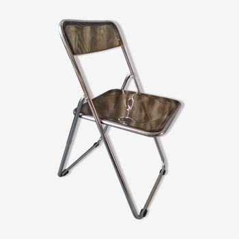 Chaise pliante vintage chrome et plexiglass fumé