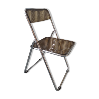 Vintage chrome folding chair and smoked plexiglass