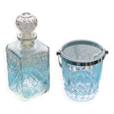 Whiskey carafe and ice bucket stamped crystal d'arques in vintage transparent glass