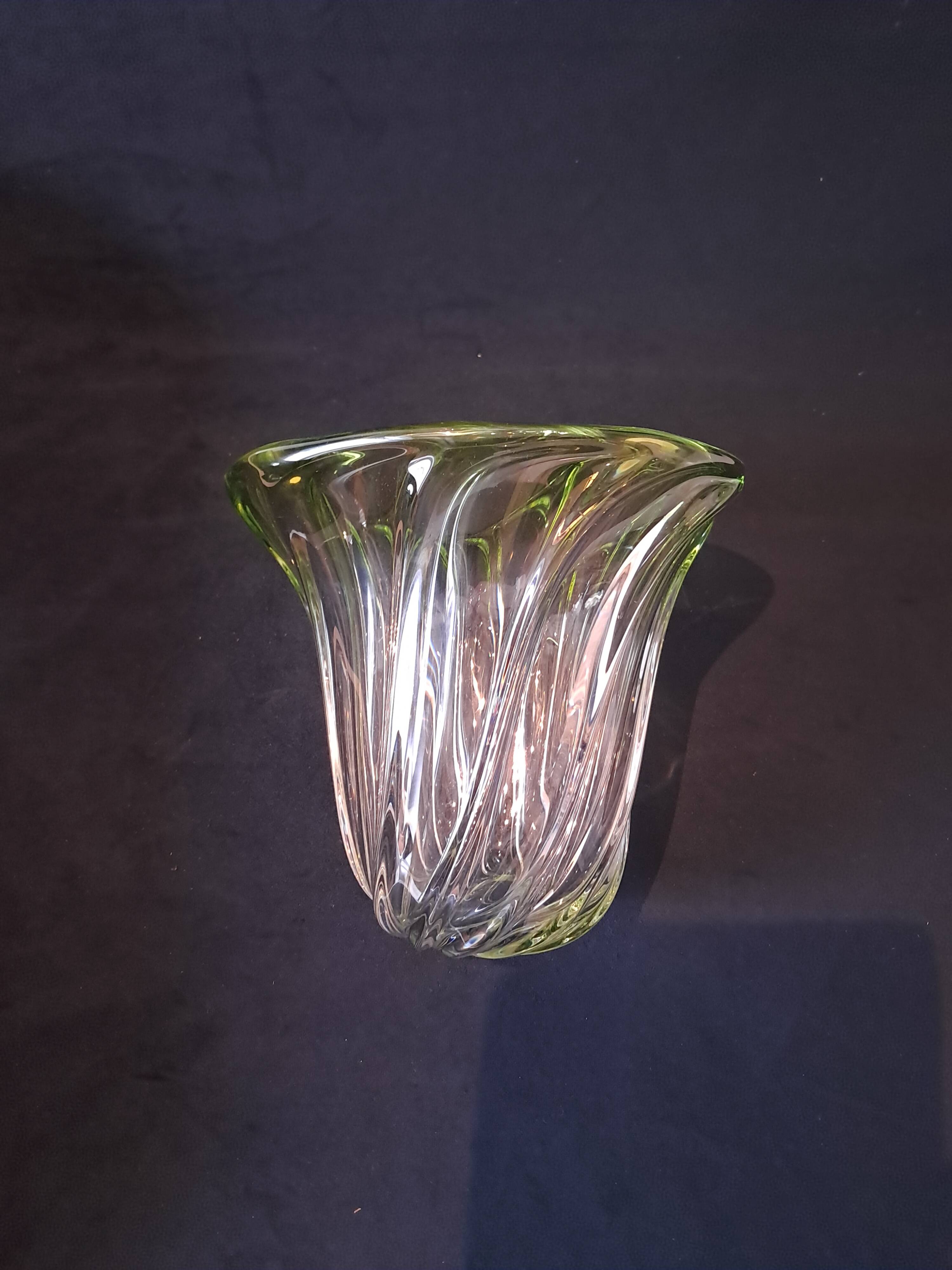 Val Saint Lambert Crystal 'Torsade' Vase in Gradient Apple Green