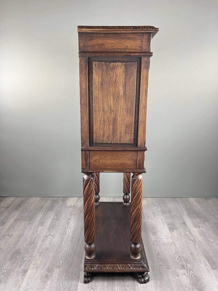 Carved and polychrome wooden secretary, Neo-Renaissance style, 19th century