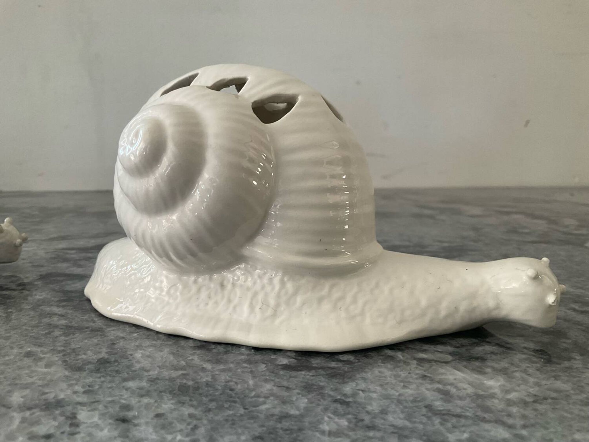Pair of vintage Italian ceramic flowers and snails