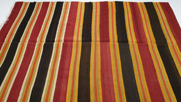 tapis kilim  198x151 cm tapis kilim vintage rayé rouge jaune tapis de sol tapis turc