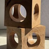 Coffee table, or openwork cubic stool in natural monoxyle mango wood H40.