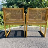Pair of vintage armchairs wood and Scandinavian cannage