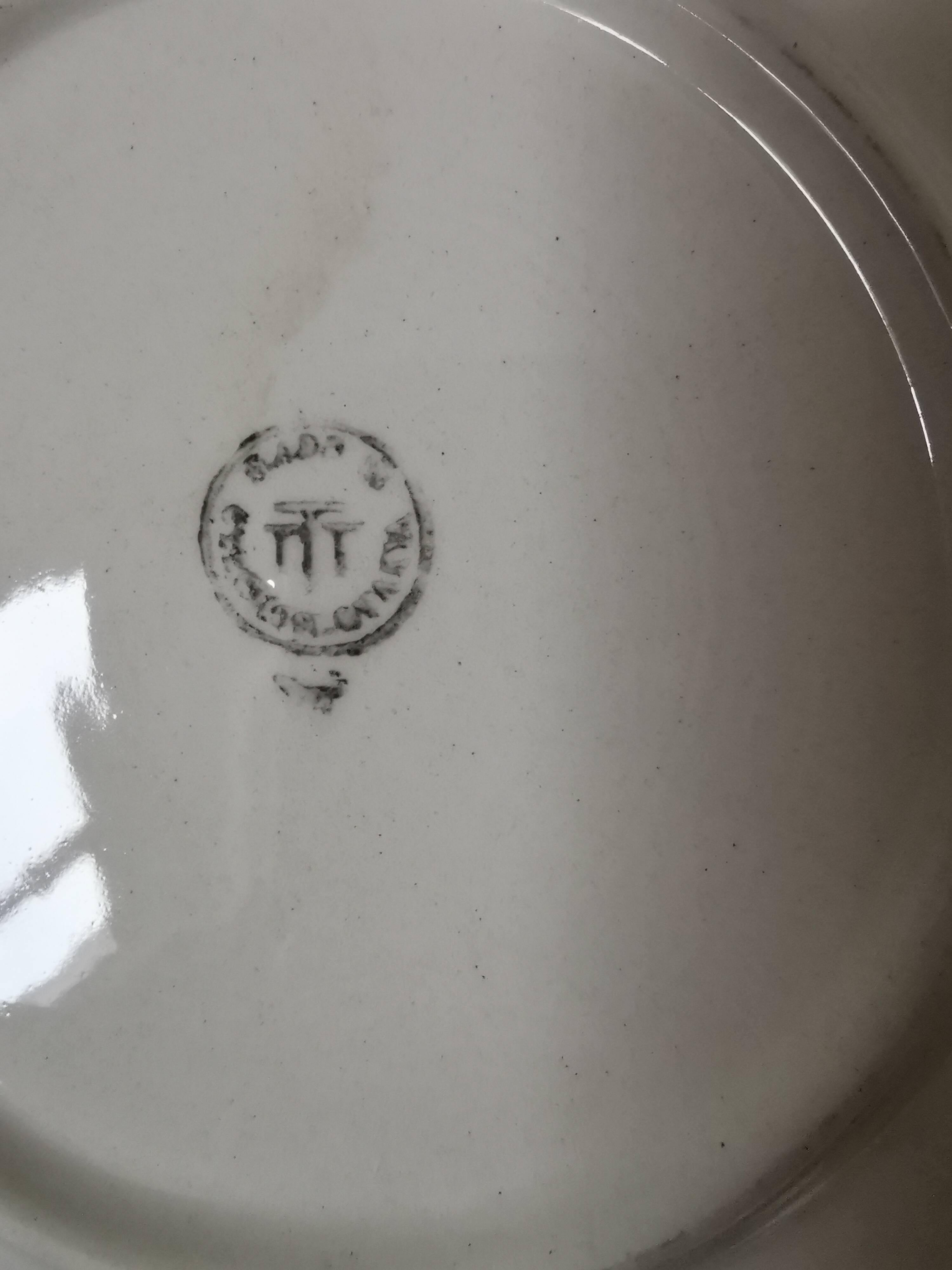 set of 5 Eastern European dessert plates from the 60s, white, red and black