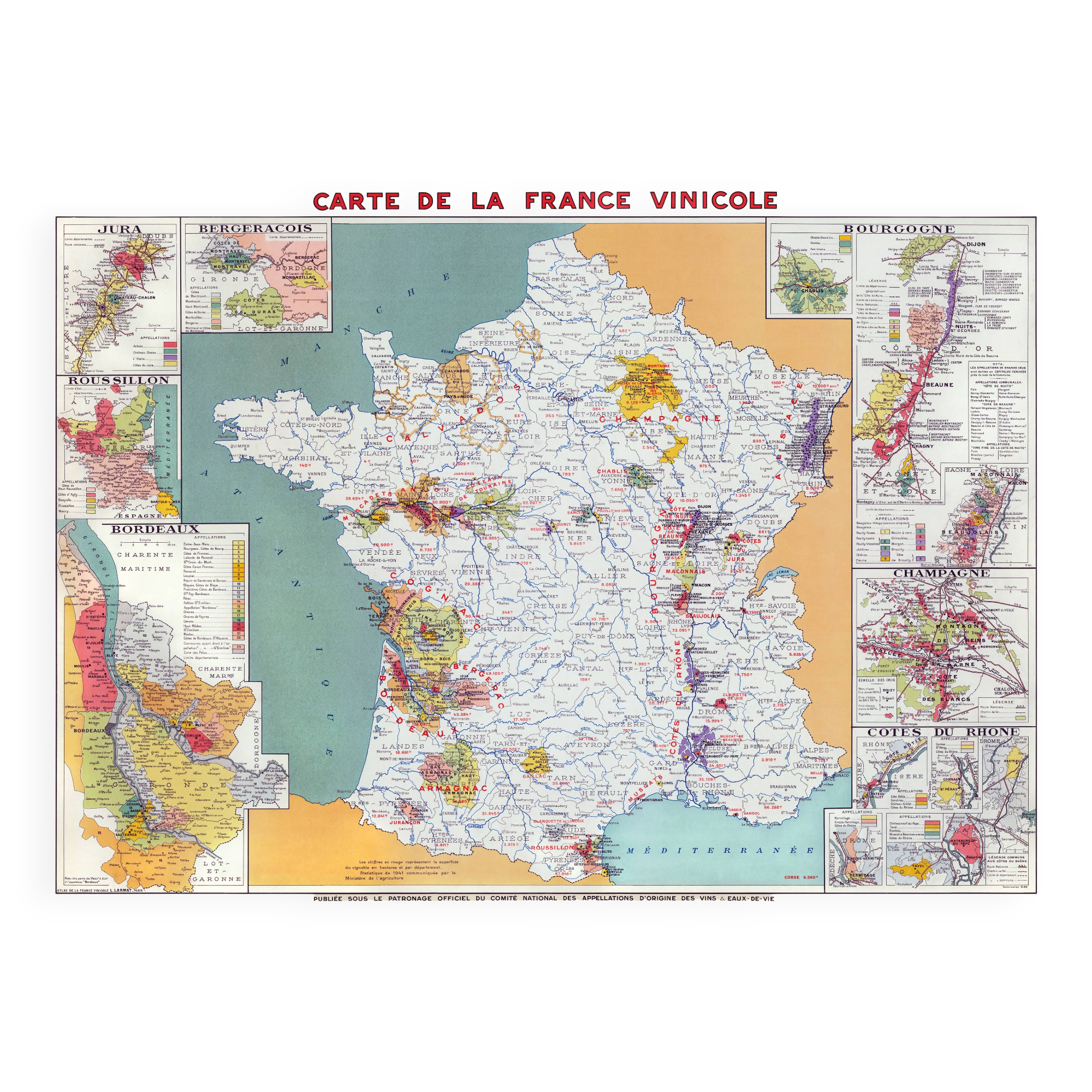 Carte de la France vinicole en 1949