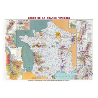 Map of the wine regions of France in 1949 - Poster size A0 84.1 X 118.9 cm