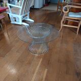 vintage 70s round designer coffee table with wire base