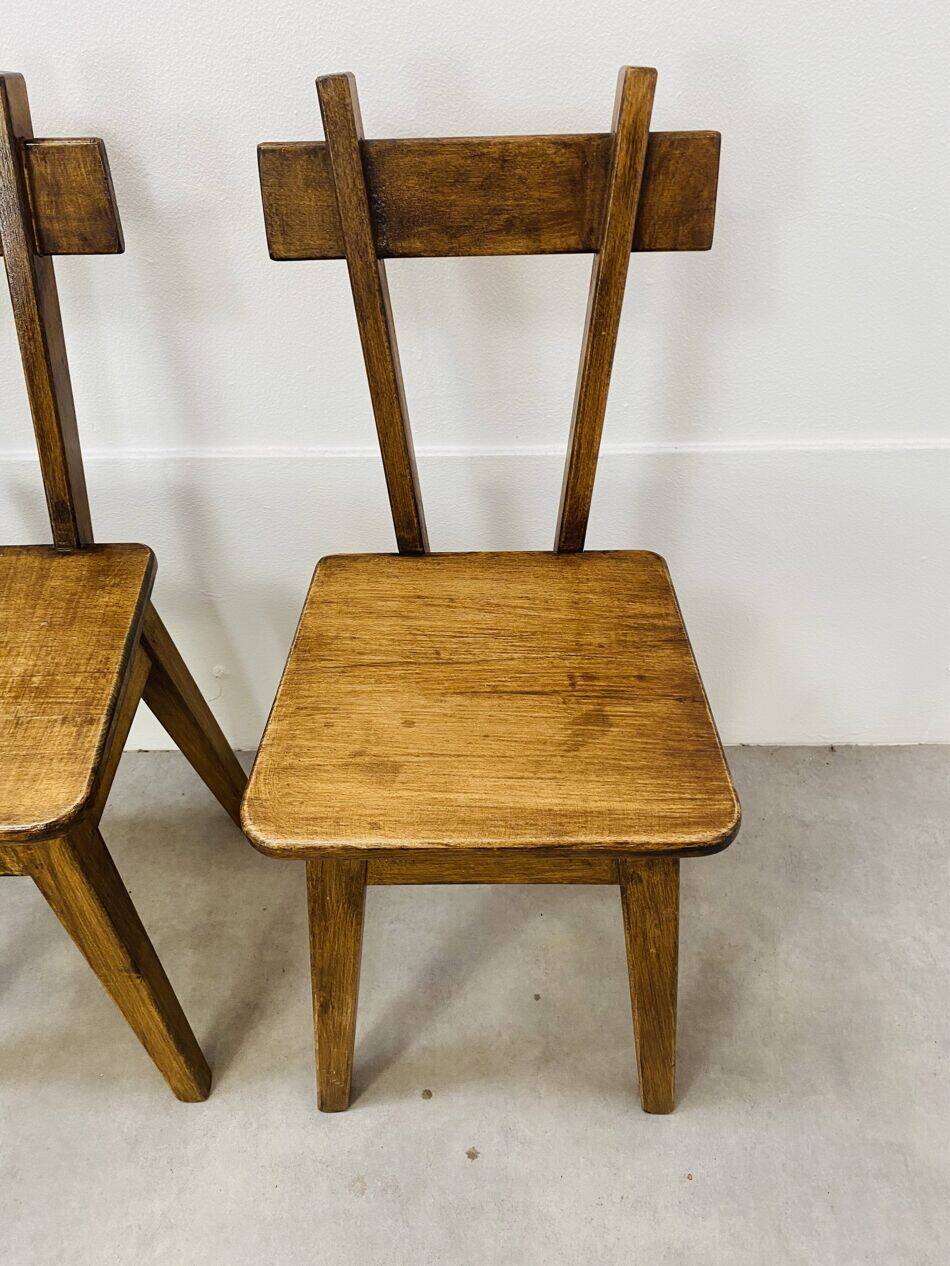 6 brutalist solid wood chairs, chalet decor, vintage