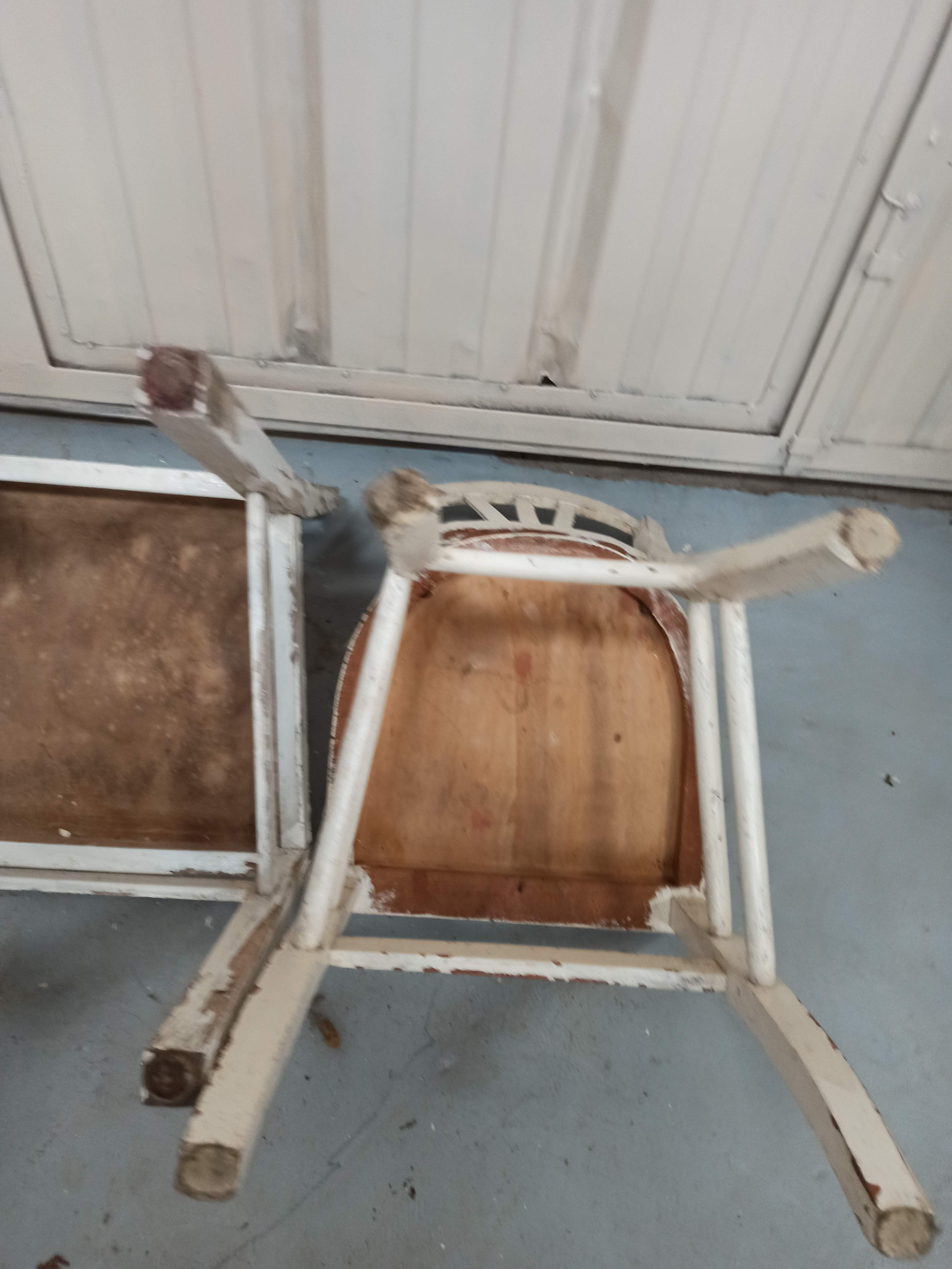 4 patinated white bistro chairs